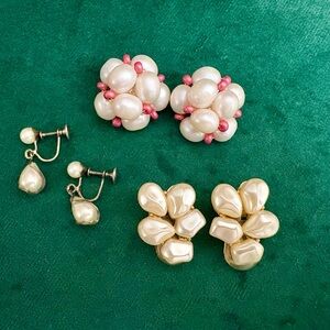 Vintage Faux Pearl Clip-On & Screw Back Earrings Lot of 3 - 1 Pair Made In Italy